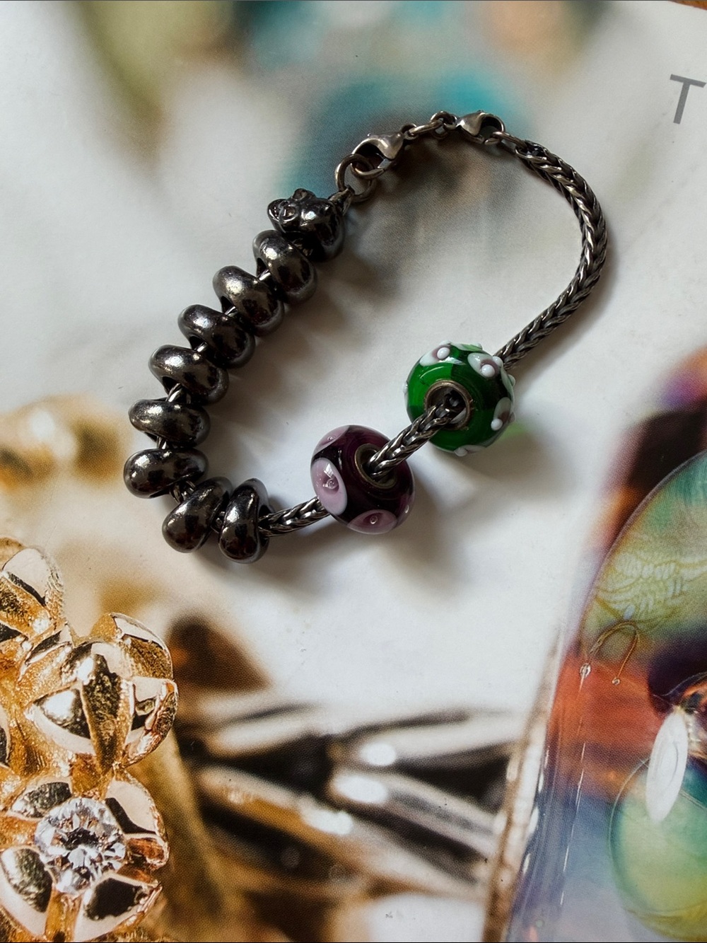 Trollbeads Sterling Silver Bracelet 7” with 11 beads + 2014 Catalog Bundle